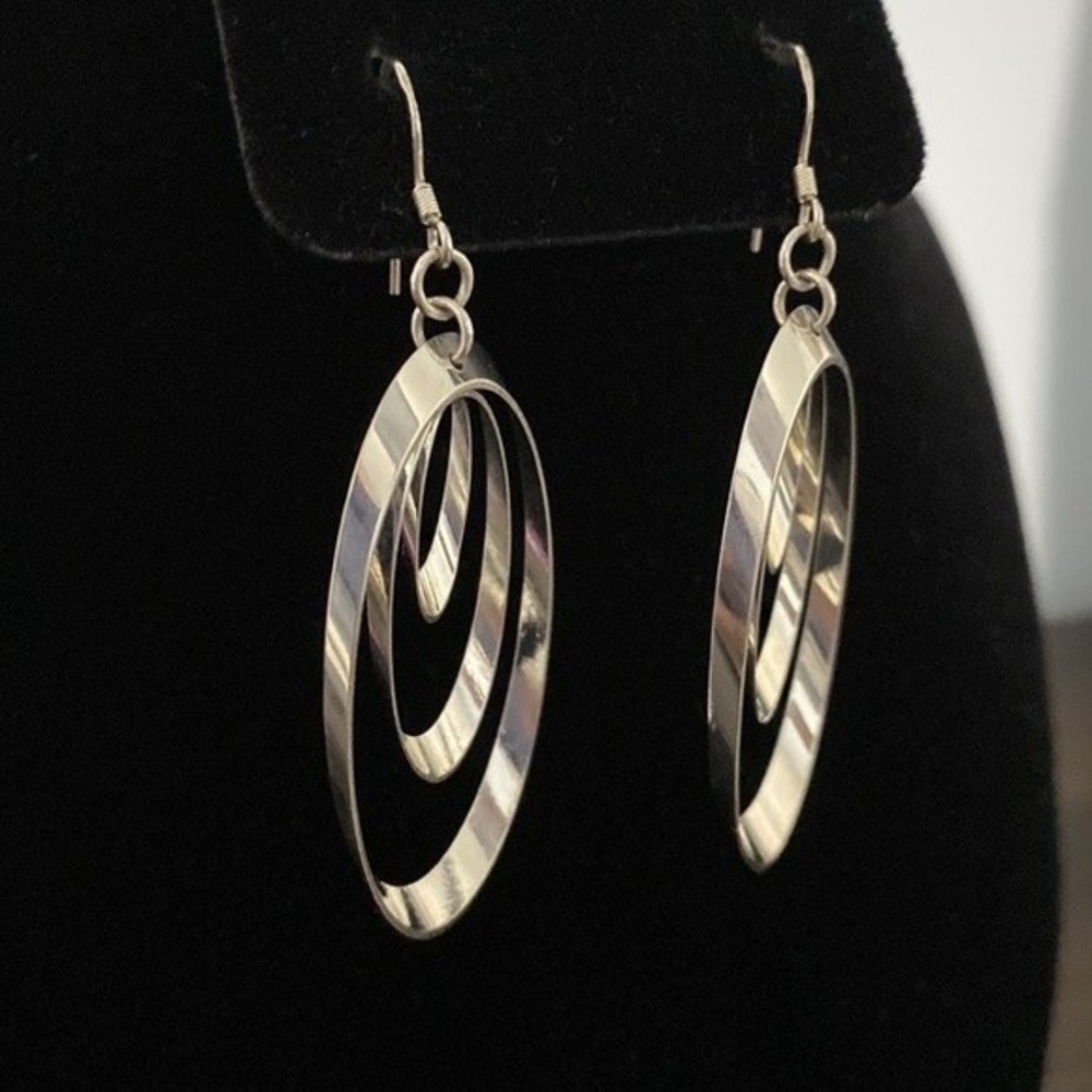 Sterling Silver Triple Hoop Dangle Earrings - Picture 2 of 5